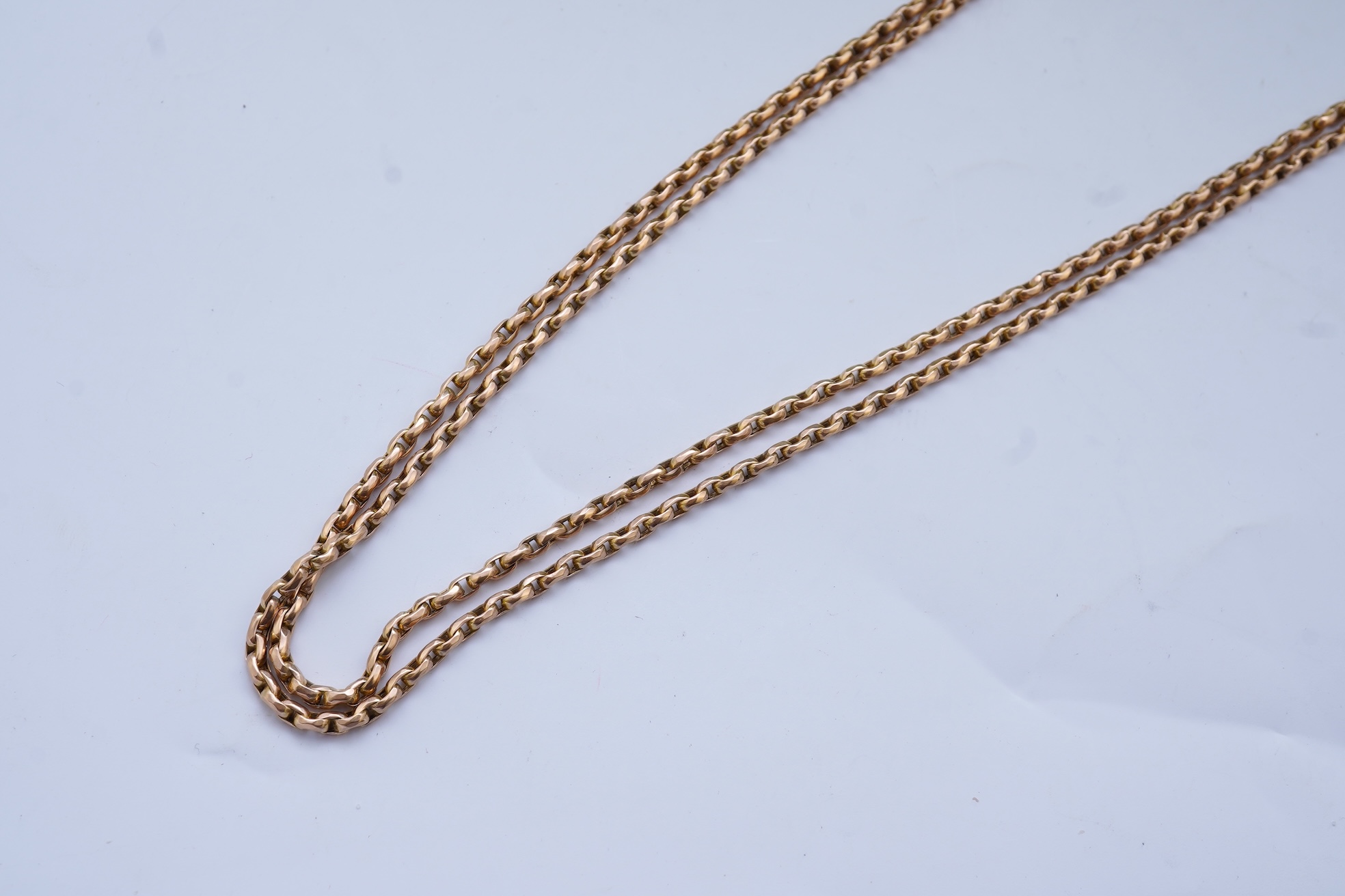 A Victorian gold long guard chain, late 19th century